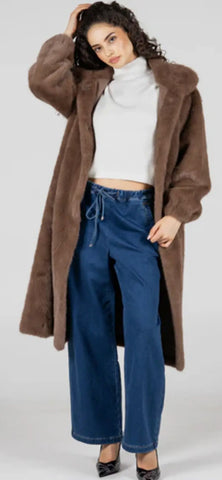 Faux Fur Long Coat - Mocha