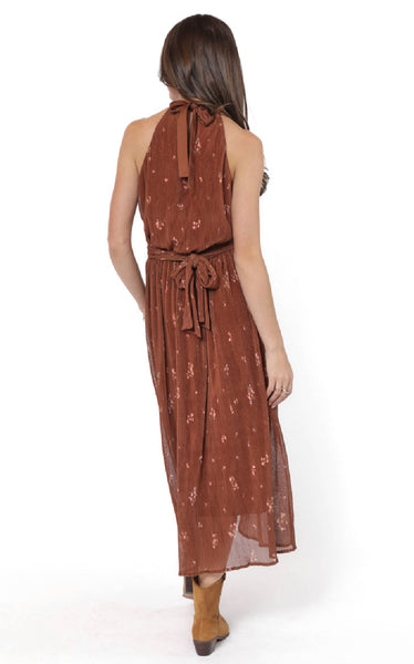 Last Dance Tieback Midi Dress - Brown Multi