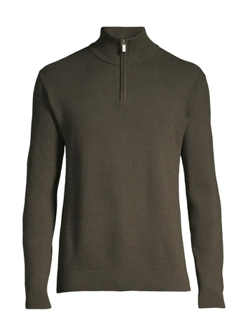 COTTON QUARTER ZIP SWEATER - GREEN