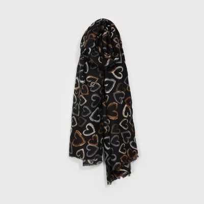 WOVEN SCARF ALLOVER HEARTS