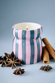 Cabana Cinnamon & Clove Striped Ceramic Candle 6.5oz