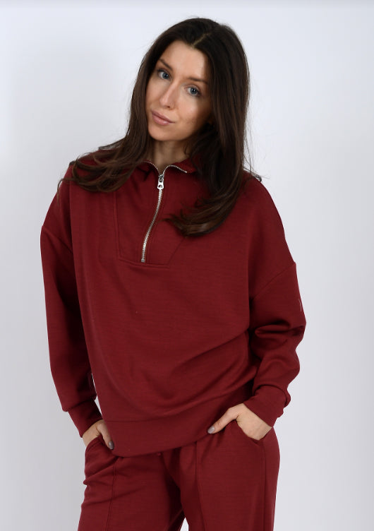 SEANNI - Soft Knit LS Half Zip Pullover - Chili