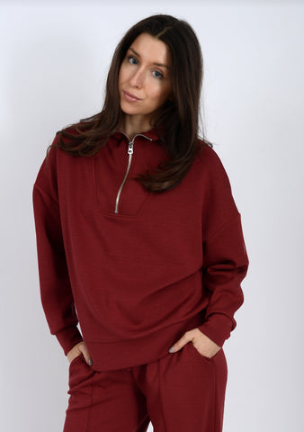 SEANNI - Soft Knit LS Half Zip Pullover - Chili