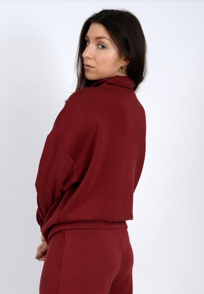 SEANNI - Soft Knit LS Half Zip Pullover - Chili