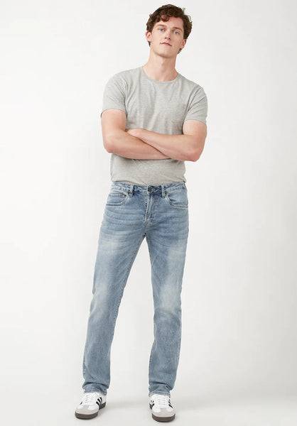 Straight Six Men's Jeans in Whiskered and Contrasted Blue