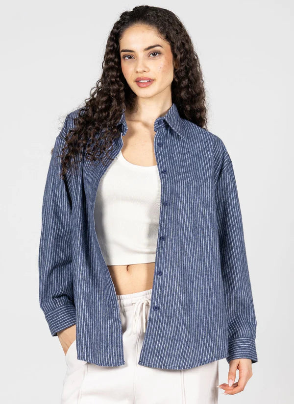 Relaxed Fit Stripe Blouse - Denim Blue