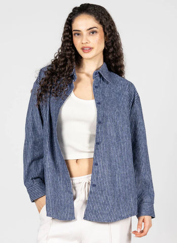 Relaxed Fit Stripe Blouse - Denim Blue