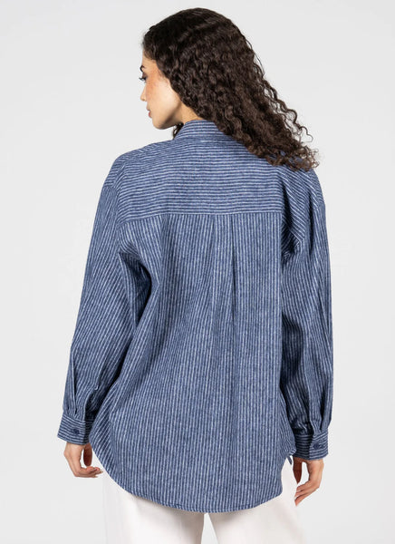Relaxed Fit Stripe Blouse - Denim Blue
