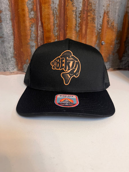 Berta Walleye Snapback Hats | Warlock Lid Co | Adjustable Leather Patch Hat AB1054