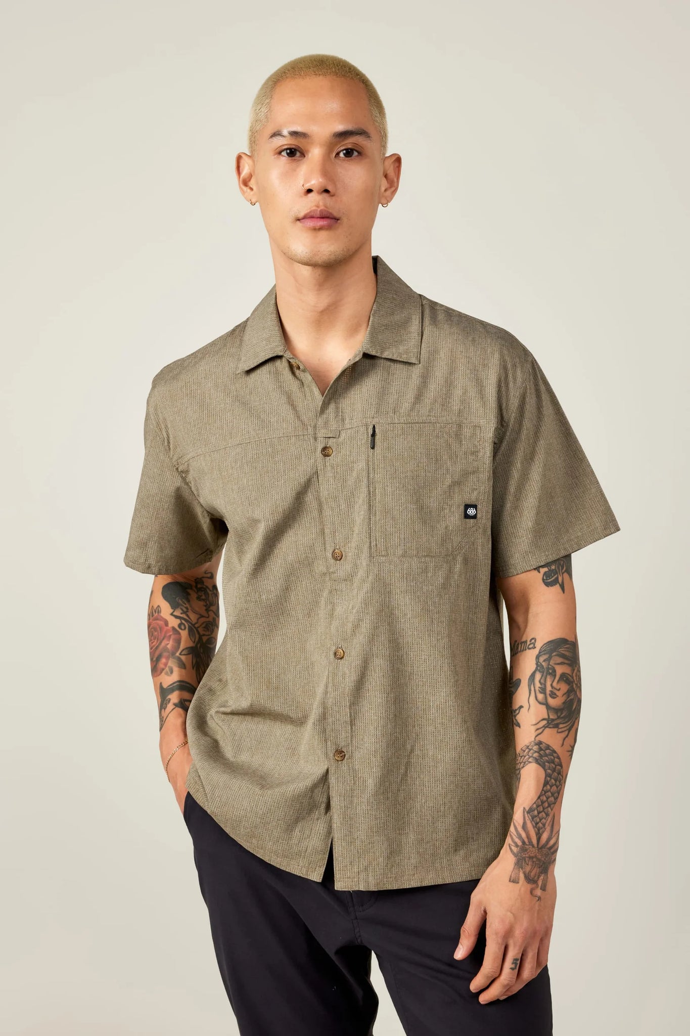 CANOPY PERFORATED BUTTON UP- HEATHER DUSTY FATIGUE