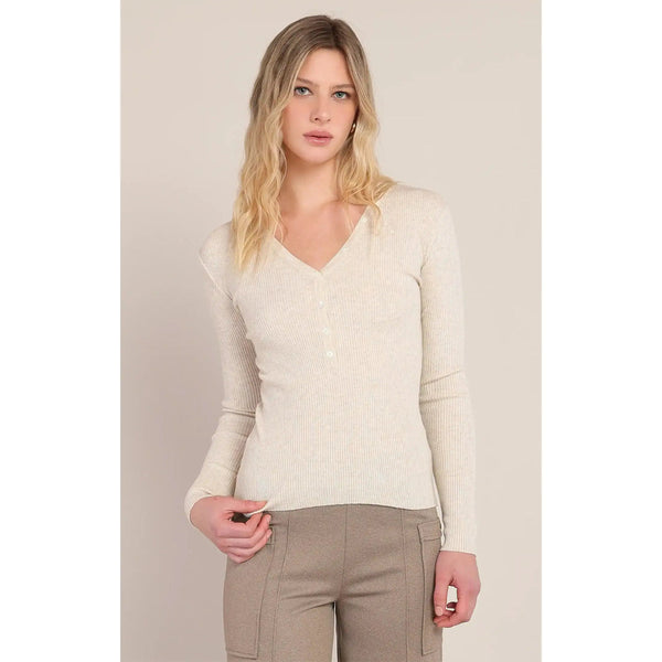 Molly Ribbed Sweater Top - Cream Heather
