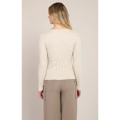 Molly Ribbed Sweater Top - Cream Heather