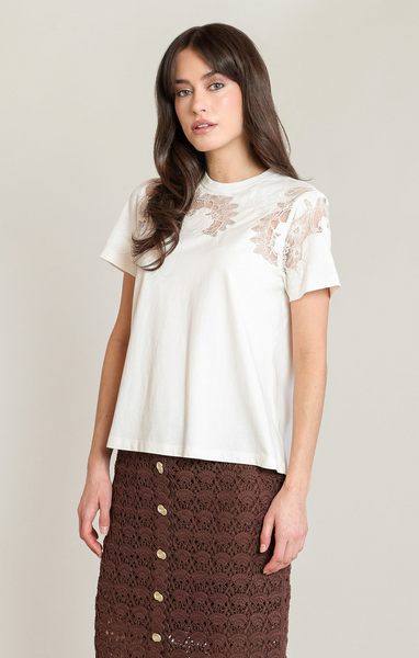 Cynthia Lace Embroidery Tee - White