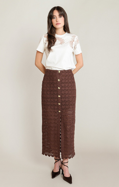 Cynthia Lace Embroidery Tee - White