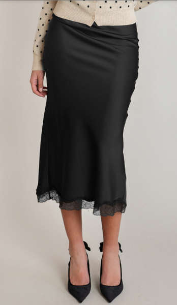 Sally Satin Lace Skirt - Black