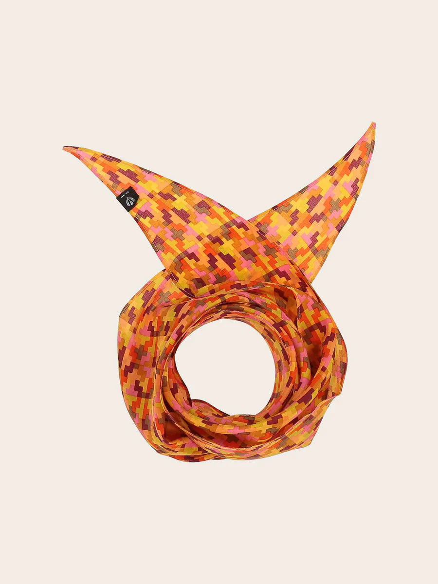 DIAMOND SHAPE SILK SQUARE WITH GEOMETRIC PRINT - Exotic Orange