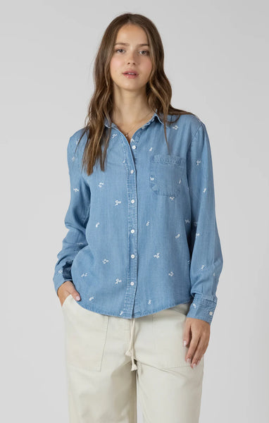 Kirsty Embroidered Button Front Shirt - Medium Blue Wash