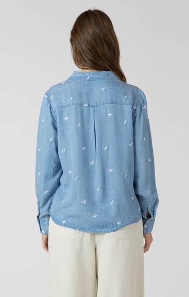 Kirsty Embroidered Button Front Shirt - Medium Blue Wash