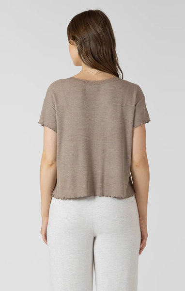 Elle Lace Trim Waffle Top - Mocha Heather