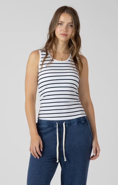 Mya Ribbed Tank - Marine/White Stripe