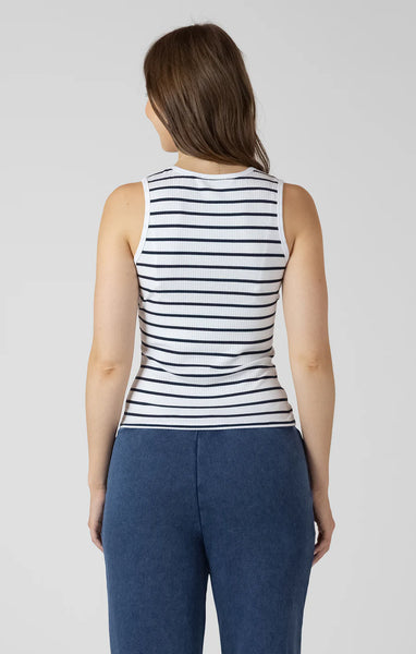 Mya Ribbed Tank - Marine/White Stripe