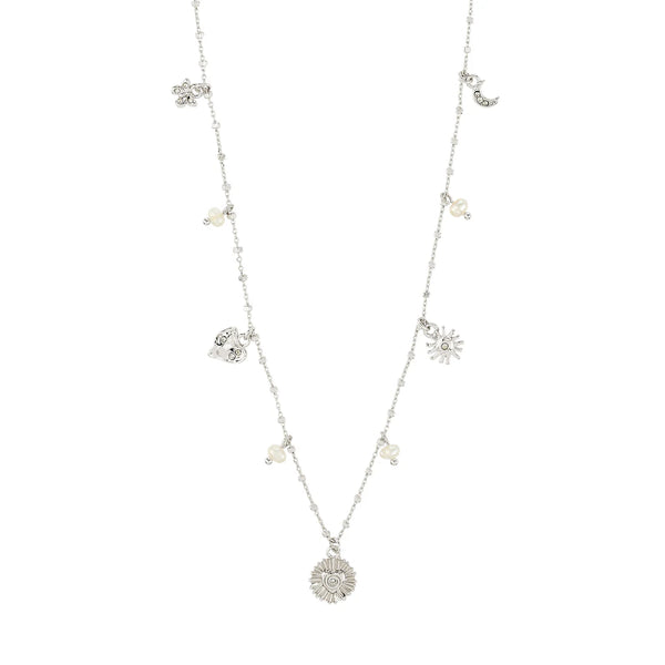MYLAN CRYSTAL CHARMS NECKLACE - Silver Plated