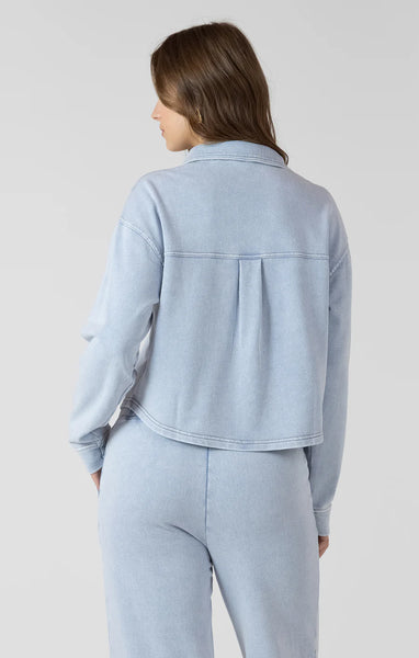 Callie Cropped Knit Overshirt - Washed Light Blue