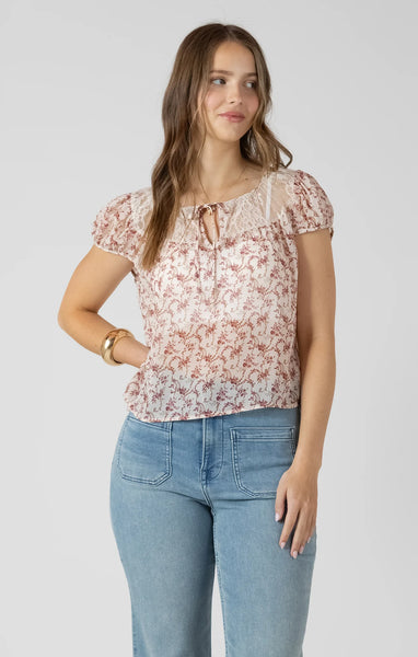 Lacey Tie Front Top - Floral Vine