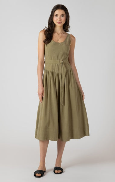Danny Belted Drop Waist Dress - Dusty Sage Wash