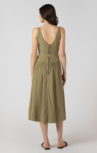 Danny Belted Drop Waist Dress - Dusty Sage Wash