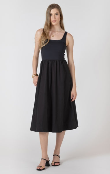 Bella Mixed Fabric Midi Dress - Black