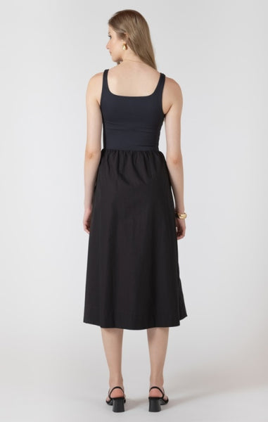 Bella Mixed Fabric Midi Dress - Black