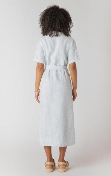Bree Belted Shirt Dress - White/Blue Wash Stripes