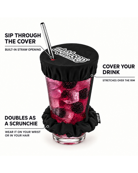 NightCap Scrunchie Drink Cover - Drink Spiking Prevention: Black