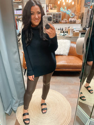 Delilah Vegan Leather Leggings - Dark Brown