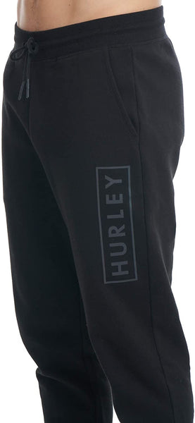 Hurley Mens Boxed Logo Relaxed Fit Fleece Joggers- Black