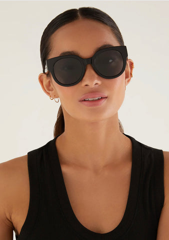 LUNCH DATE SUNGLASSES- Polished Black-Grey