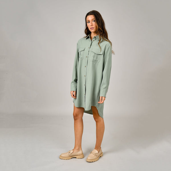 Penelope Cargo Pocket Shirt Dress in Lily Pad