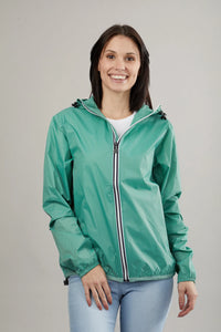 Moss green full zip packable Rain jacket and windbreaker