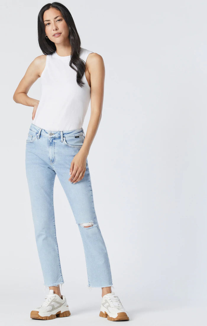 VIOLA LIGHT RIPPED RECYCLED BLUE High Rise | Cropped Straight Leg Jeans