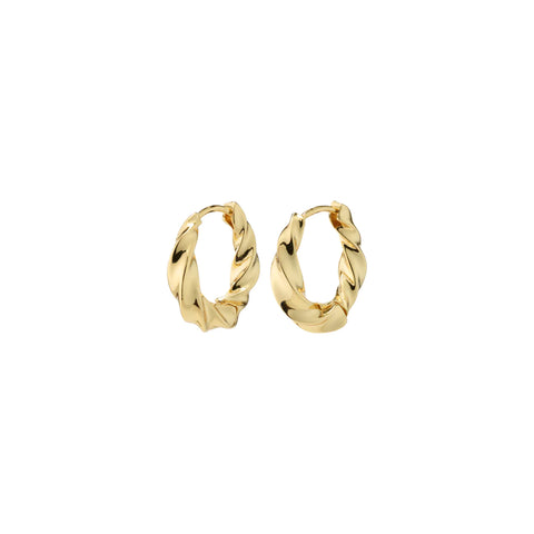 MEDIUM SIZE SWIRL HOOP EARRINGS TAFFY GOLD PLATED