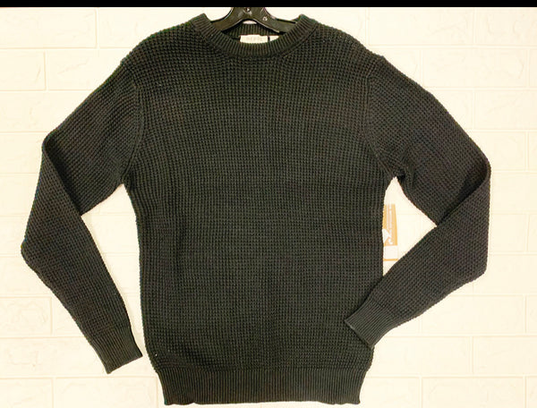 Black Recycled Shaker Knit Crew Sweater