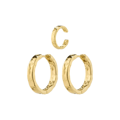 KINDNESS RUSTIC HOOP EARRINGS & CUFF GOLD PLATED