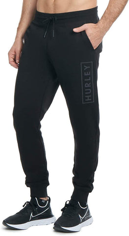 Hurley Mens Boxed Logo Relaxed Fit Fleece Joggers- Black