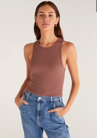 HANNAH CROPPED RIB TANK - whipped mocha