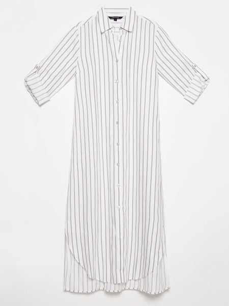 Striped Long Linen Duster Dress - Grey