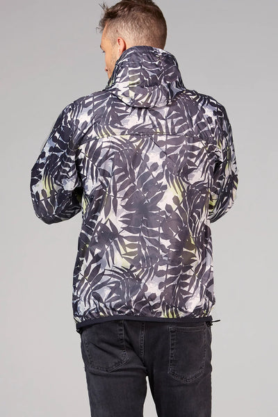 Palm print full zip packable rain jacket and windbreaker