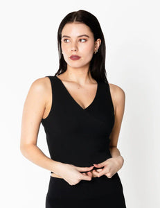 Bamboo Ribbed S/Less Wrap Top- Blk