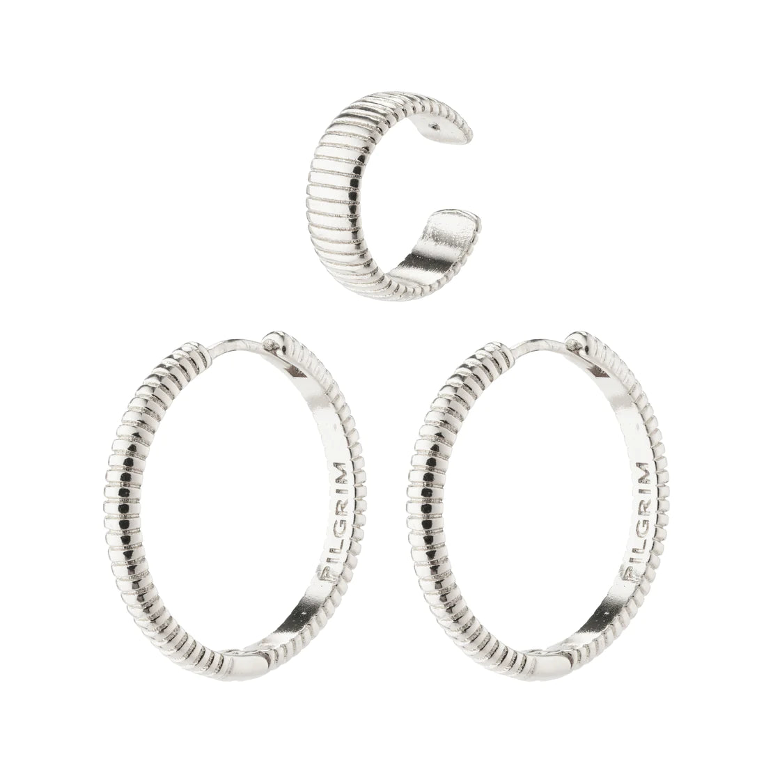 XENA RECYCLED HOOP & CUFF EARRINGS SILVER PLATED
